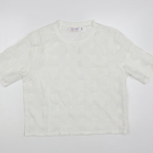 Lola May Womens White Check Polyester Basic Blouse Size S Crew Neck