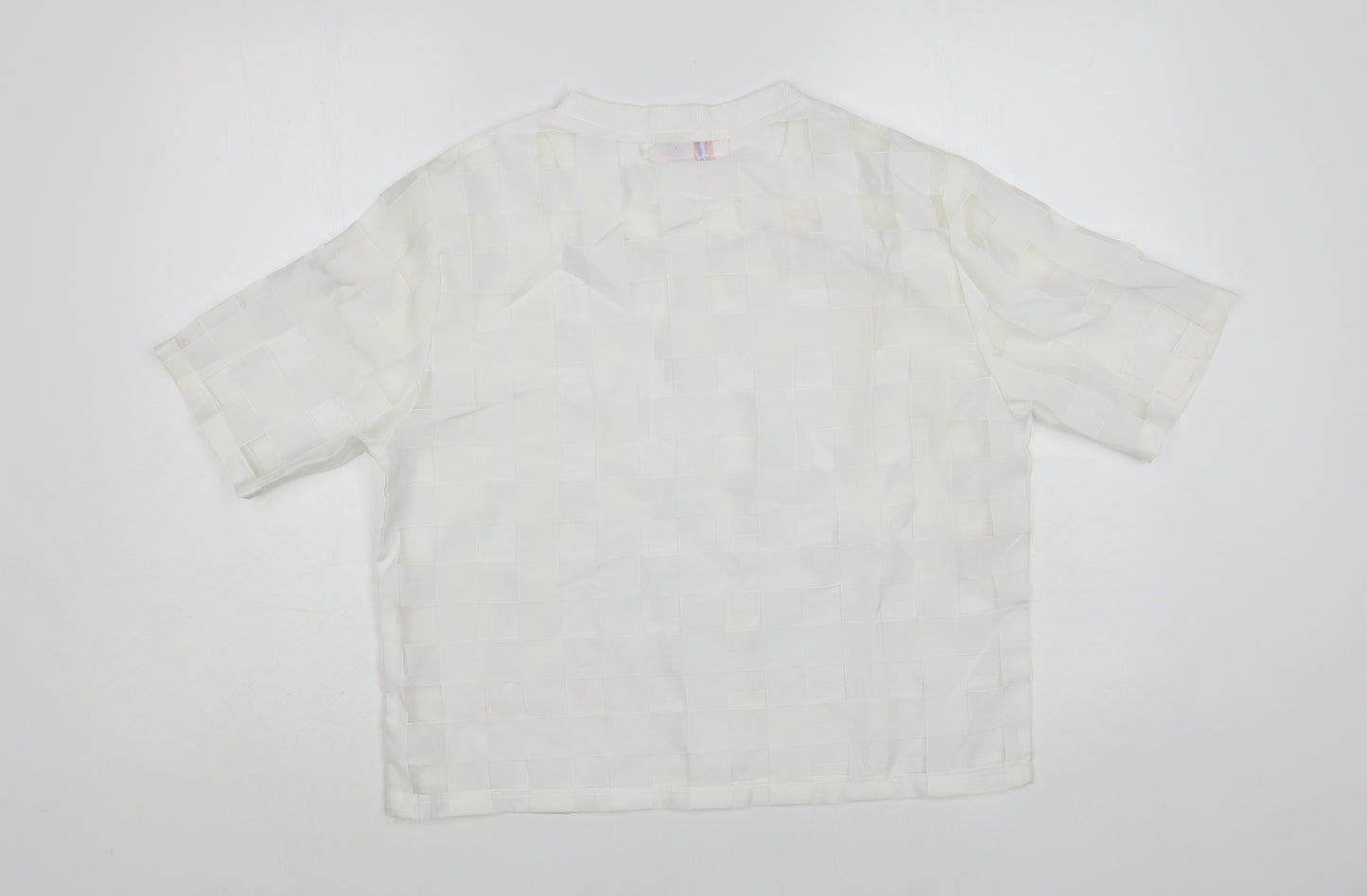 Lola May Womens White Check Polyester Basic Blouse Size S Crew Neck