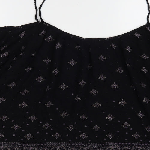 Ecote Womens Black Geometric Viscose Basic Blouse Size L Off the Shoulder