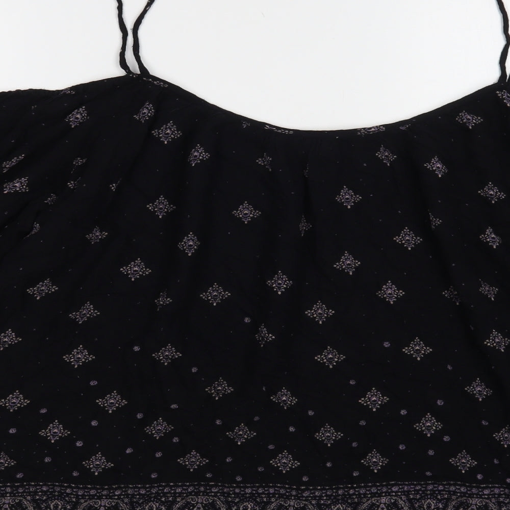 Ecote Womens Black Geometric Viscose Basic Blouse Size L Off the Shoulder