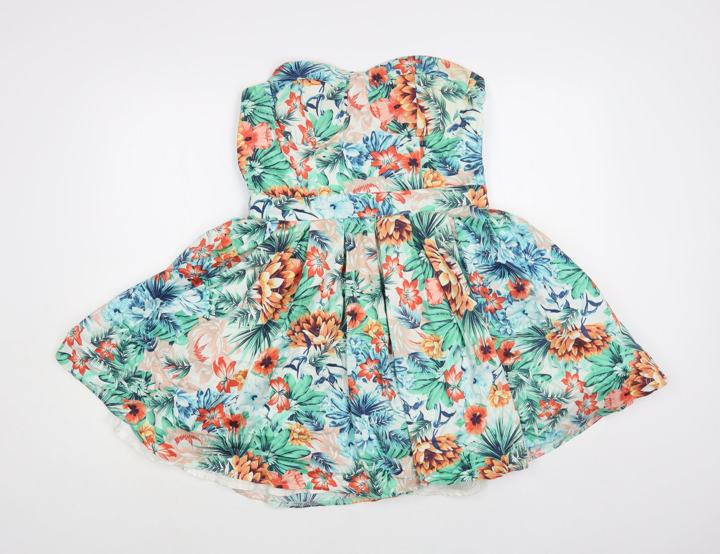 Apricot Womens Multicoloured Floral Cotton Skater Dress Size M Sweetheart Zip