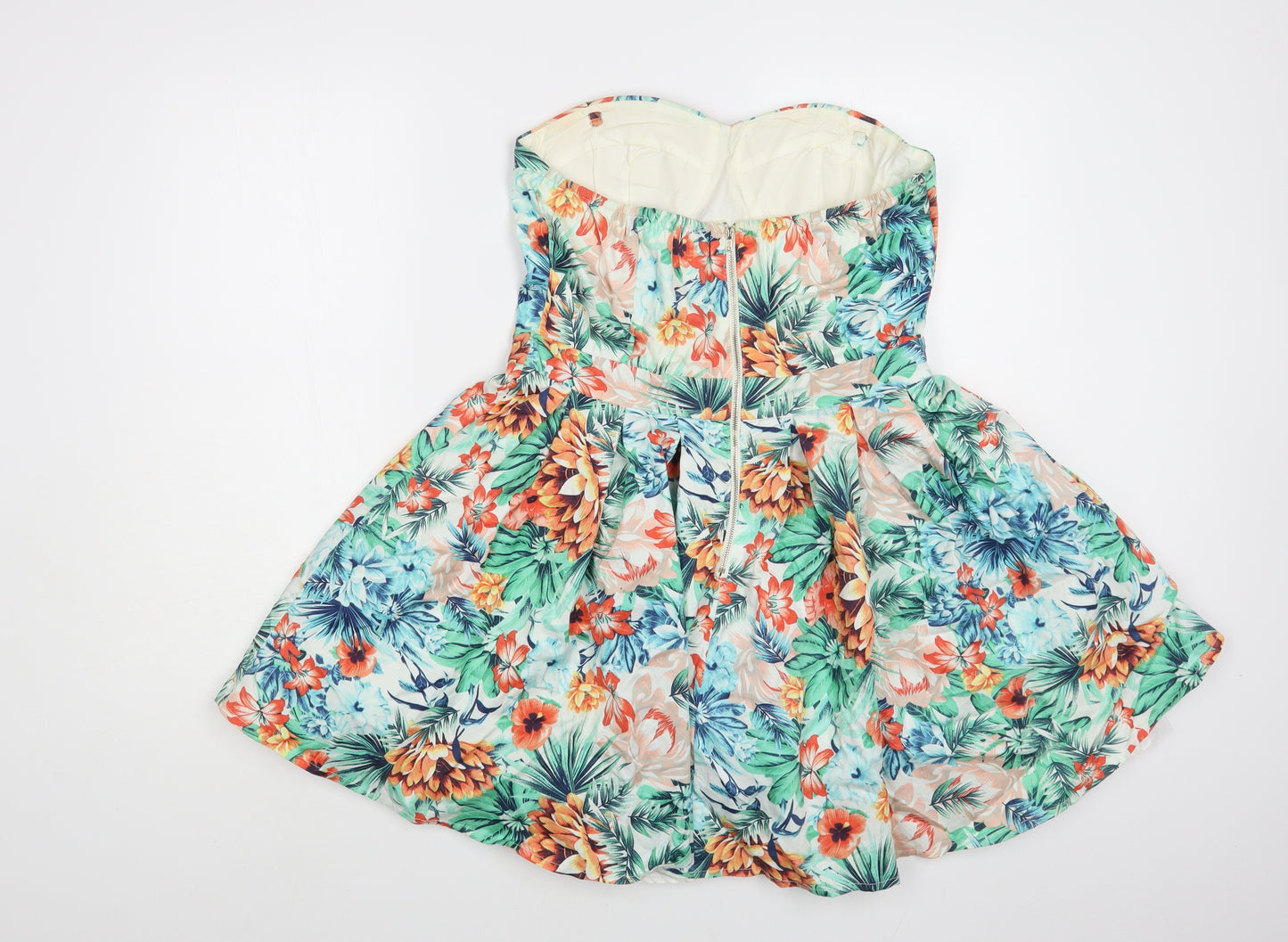 Apricot Womens Multicoloured Floral Cotton Skater Dress Size M Sweetheart Zip