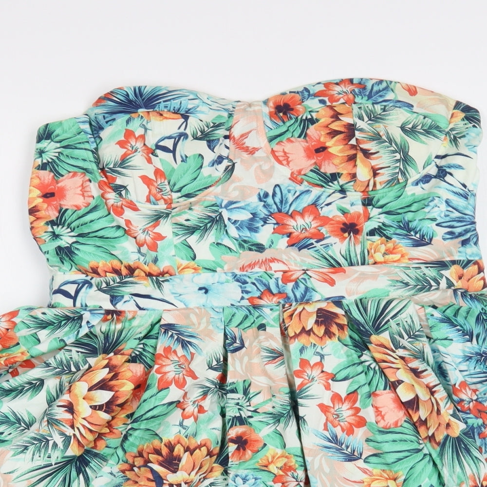 Apricot Womens Multicoloured Floral Cotton Skater Dress Size M Sweetheart Zip