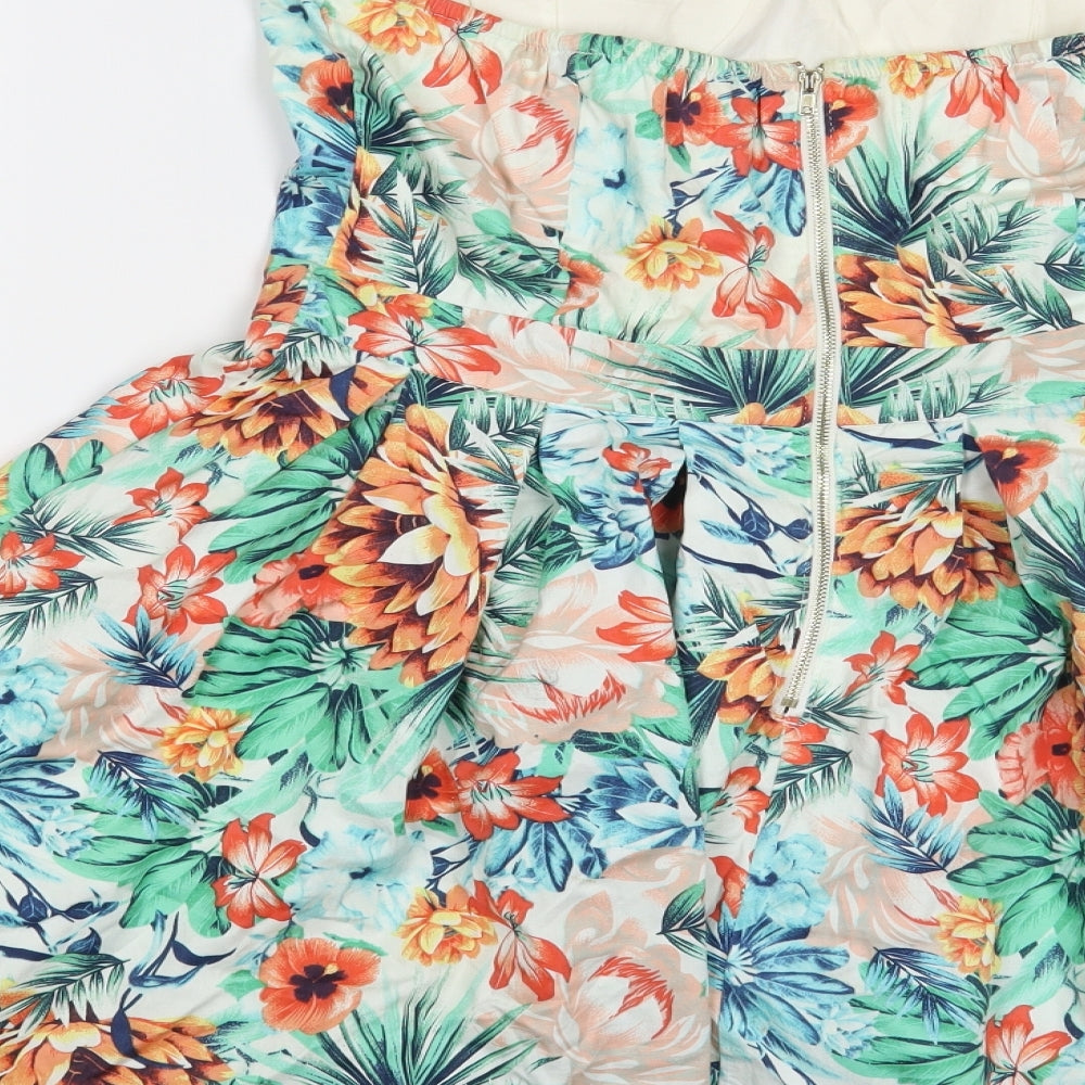 Apricot Womens Multicoloured Floral Cotton Skater Dress Size M Sweetheart Zip
