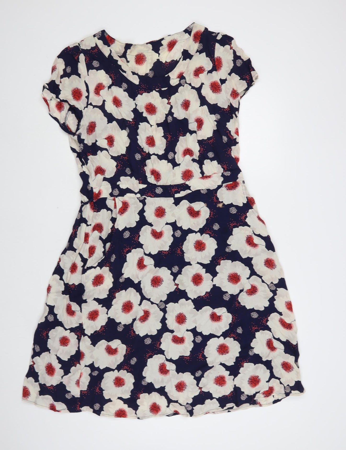 TU Womens Blue Floral Viscose A-Line Size 18 Round Neck Pullover