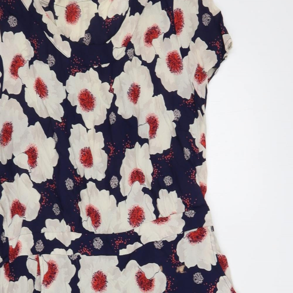 TU Womens Blue Floral Viscose A-Line Size 18 Round Neck Pullover