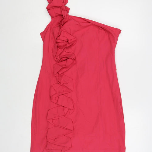 ASOS Womens Pink Polyester Mini Size 12 One Shoulder Zip