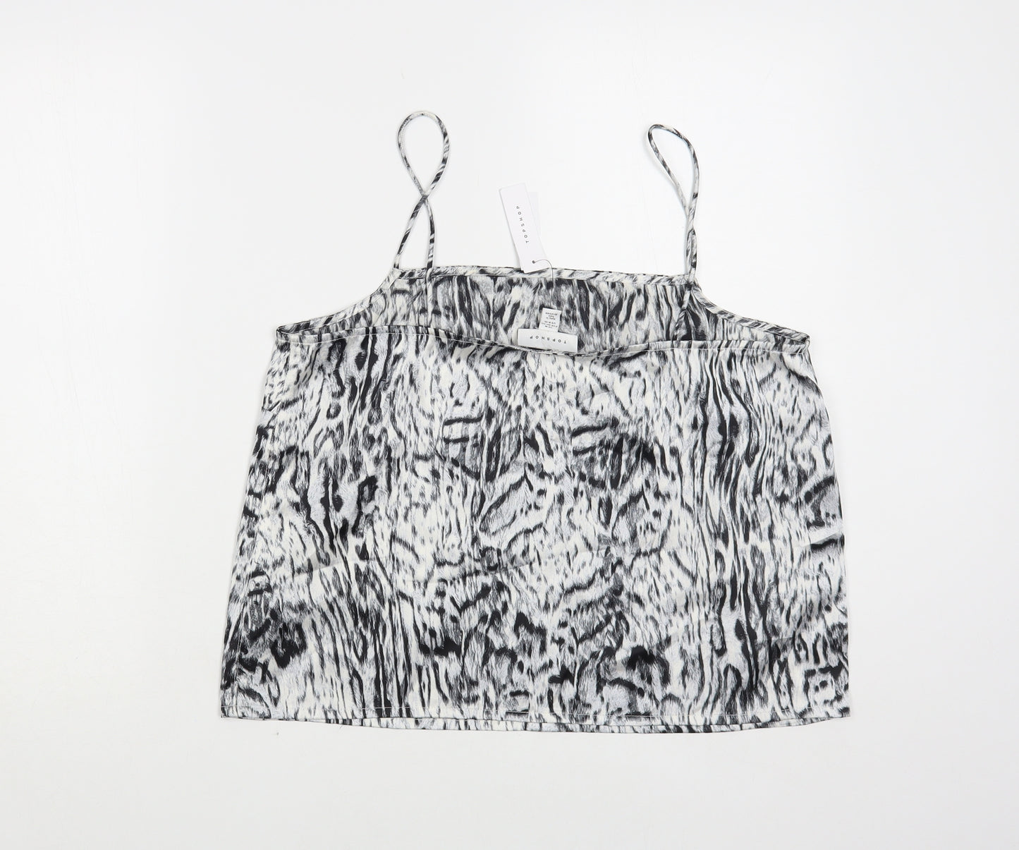 Topshop Womens Grey Animal Print Polyester Camisole Blouse Size M Square Neck