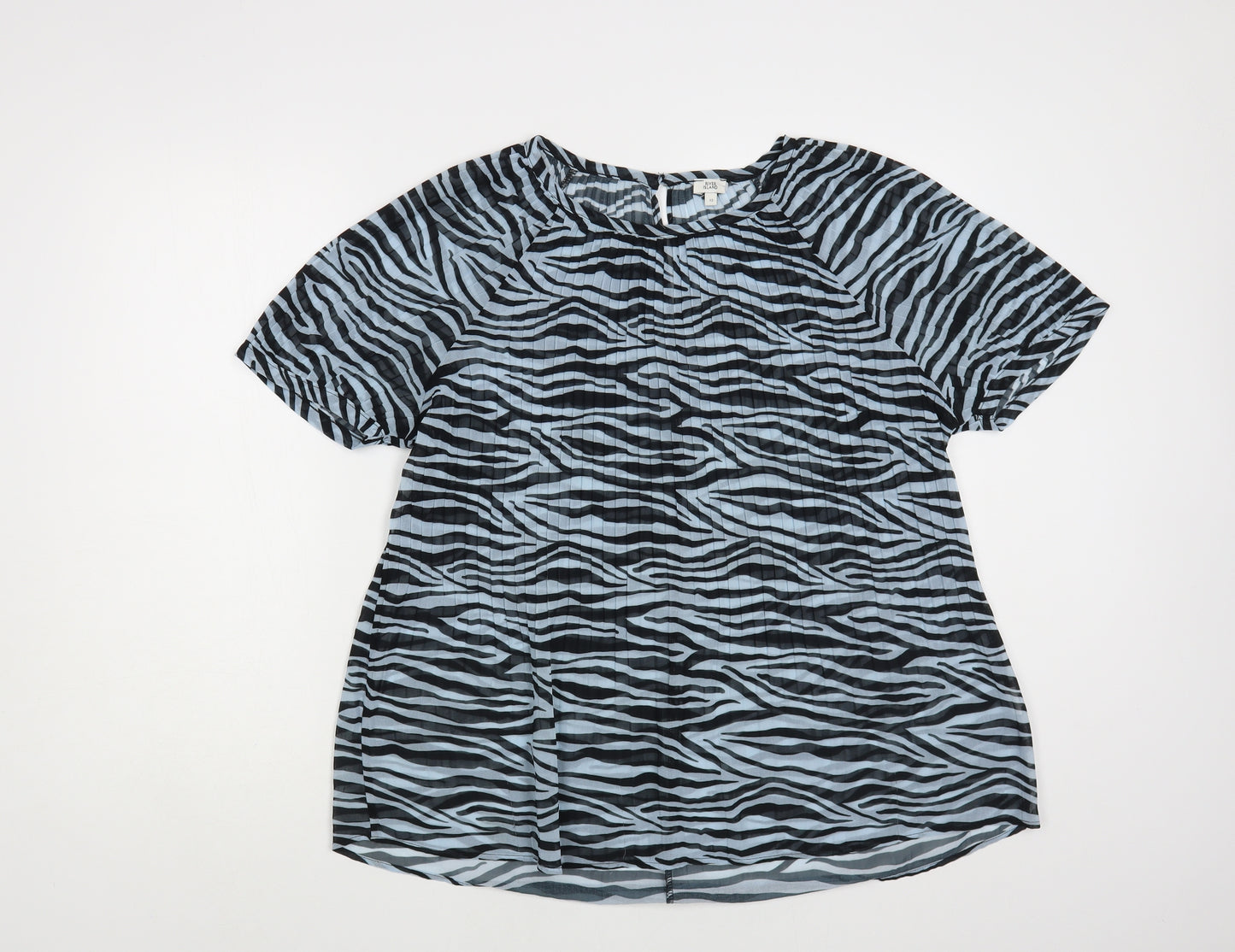 River Island Womens Blue Animal Print Polyester Basic Blouse Size 12 Round Neck - Zebra Print