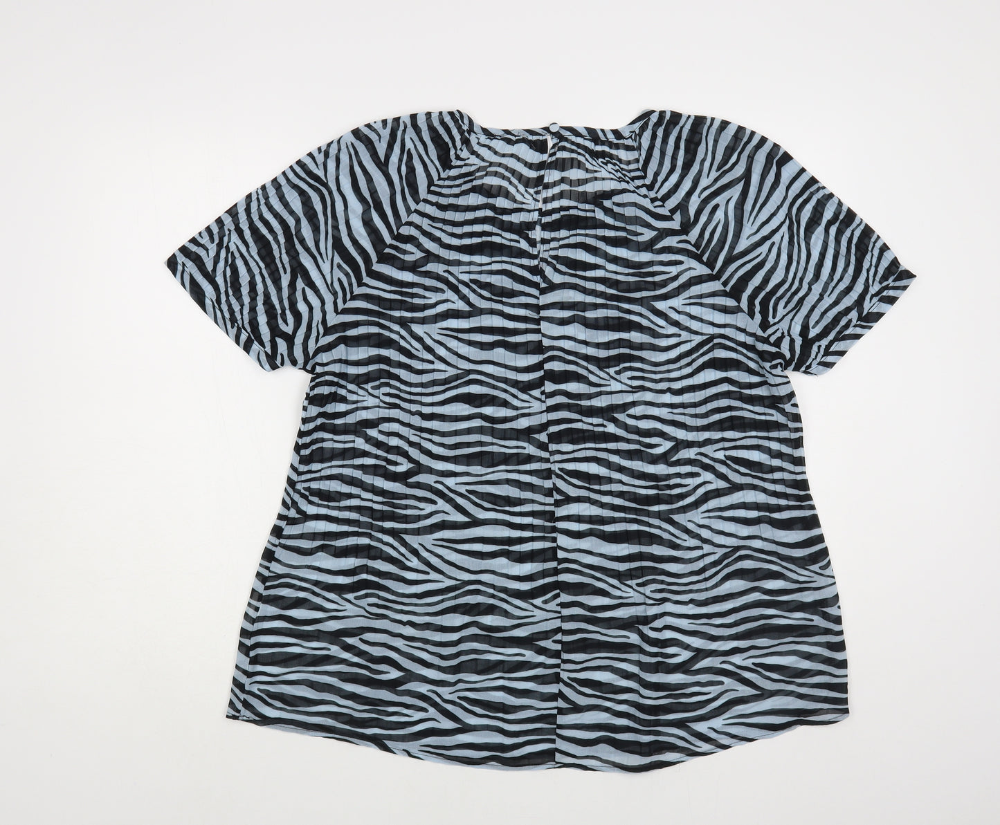 River Island Womens Blue Animal Print Polyester Basic Blouse Size 12 Round Neck - Zebra Print