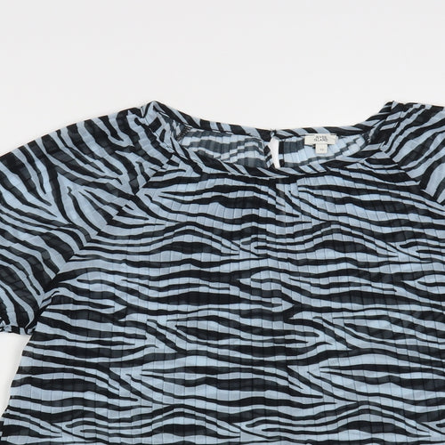 River Island Womens Blue Animal Print Polyester Basic Blouse Size 12 Round Neck - Zebra Print