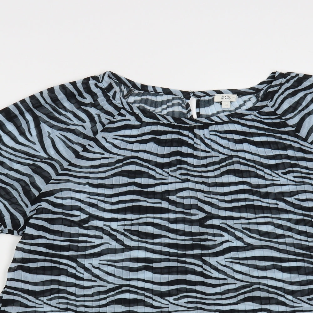 River Island Womens Blue Animal Print Polyester Basic Blouse Size 12 Round Neck - Zebra Print