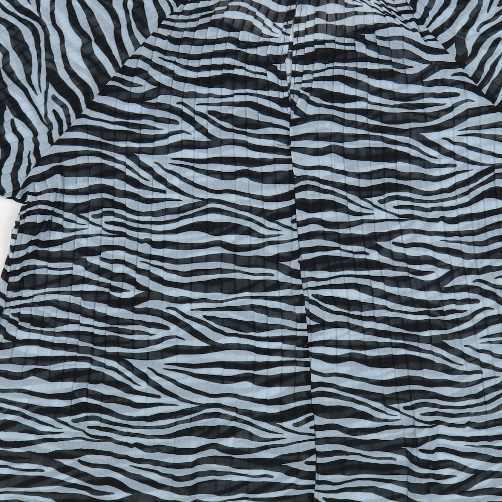 River Island Womens Blue Animal Print Polyester Basic Blouse Size 12 Round Neck - Zebra Print