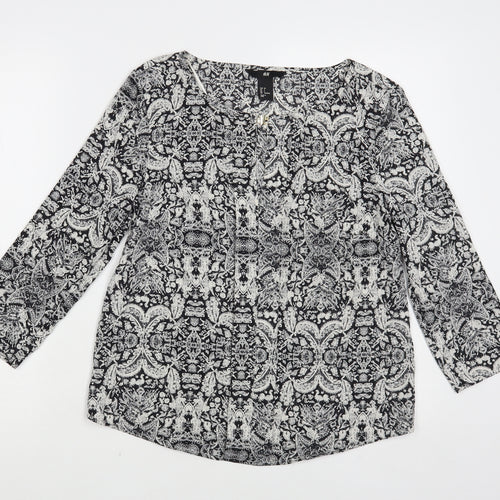 H&M Womens Grey Paisley Polyester Basic Blouse Size 8 Round Neck
