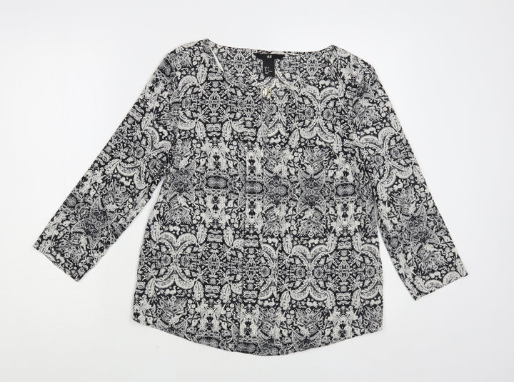 H&M Womens Grey Paisley Polyester Basic Blouse Size 8 Round Neck