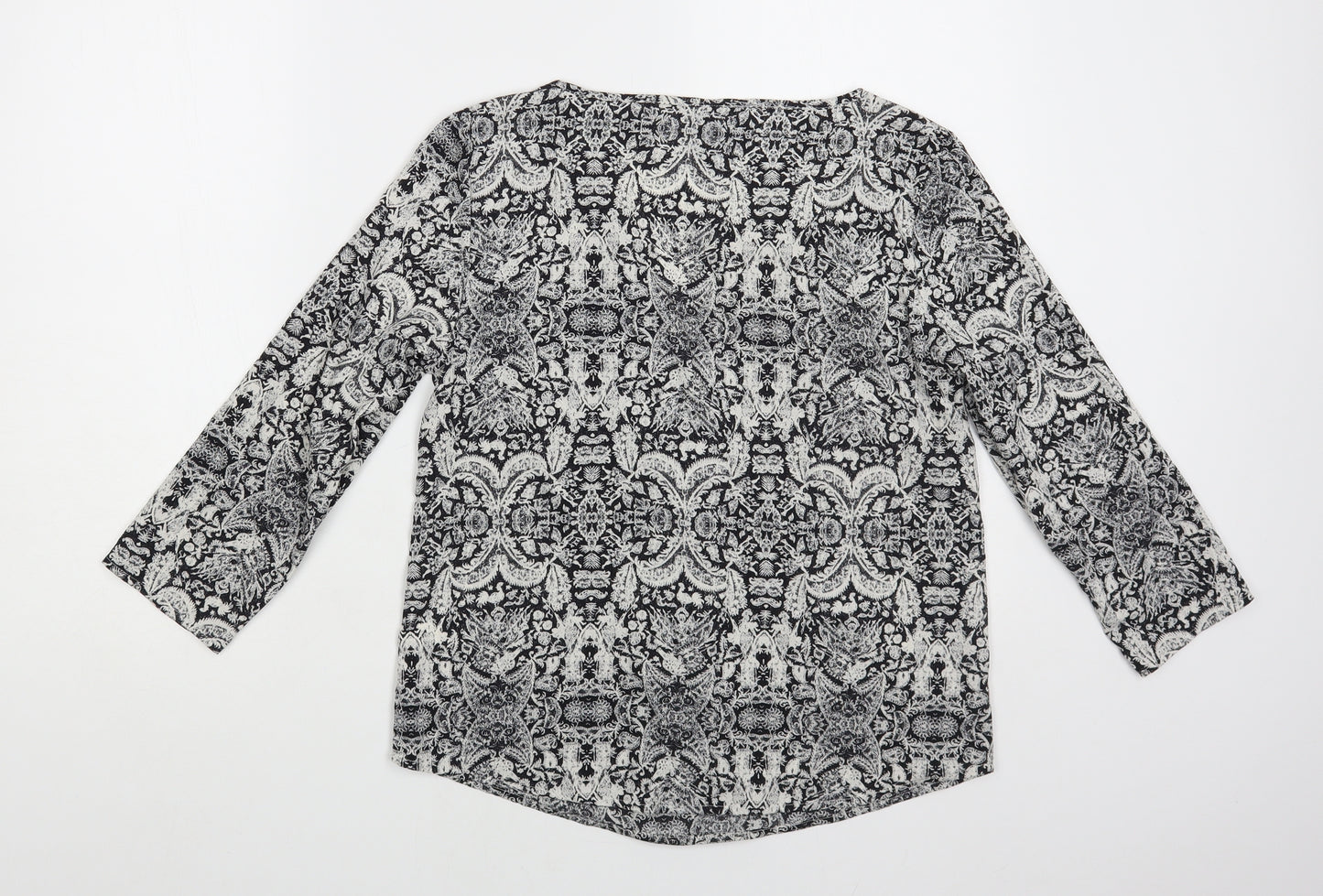 H&M Womens Grey Paisley Polyester Basic Blouse Size 8 Round Neck