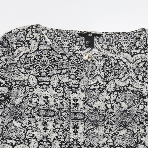 H&M Womens Grey Paisley Polyester Basic Blouse Size 8 Round Neck