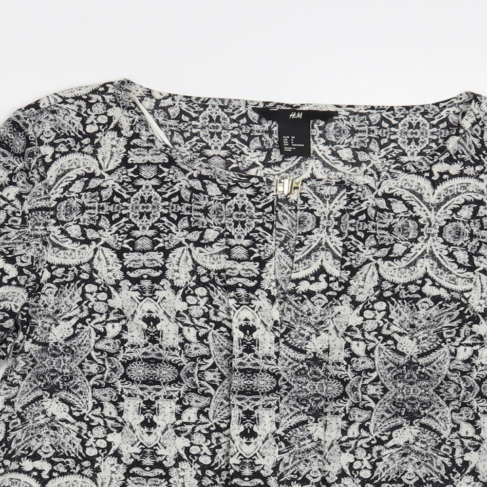 H&M Womens Grey Paisley Polyester Basic Blouse Size 8 Round Neck