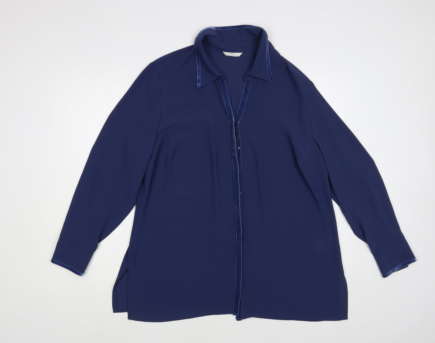 Marks and Spencer Womens Blue Polyester Basic Button-Up Size 16 Collared
