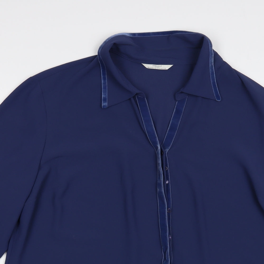 Marks and Spencer Womens Blue Polyester Basic Button-Up Size 16 Collared