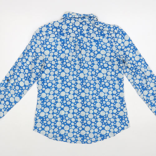 John Lewis Womens Blue Polka Dot Silk Basic Button-Up Size 10 Collared