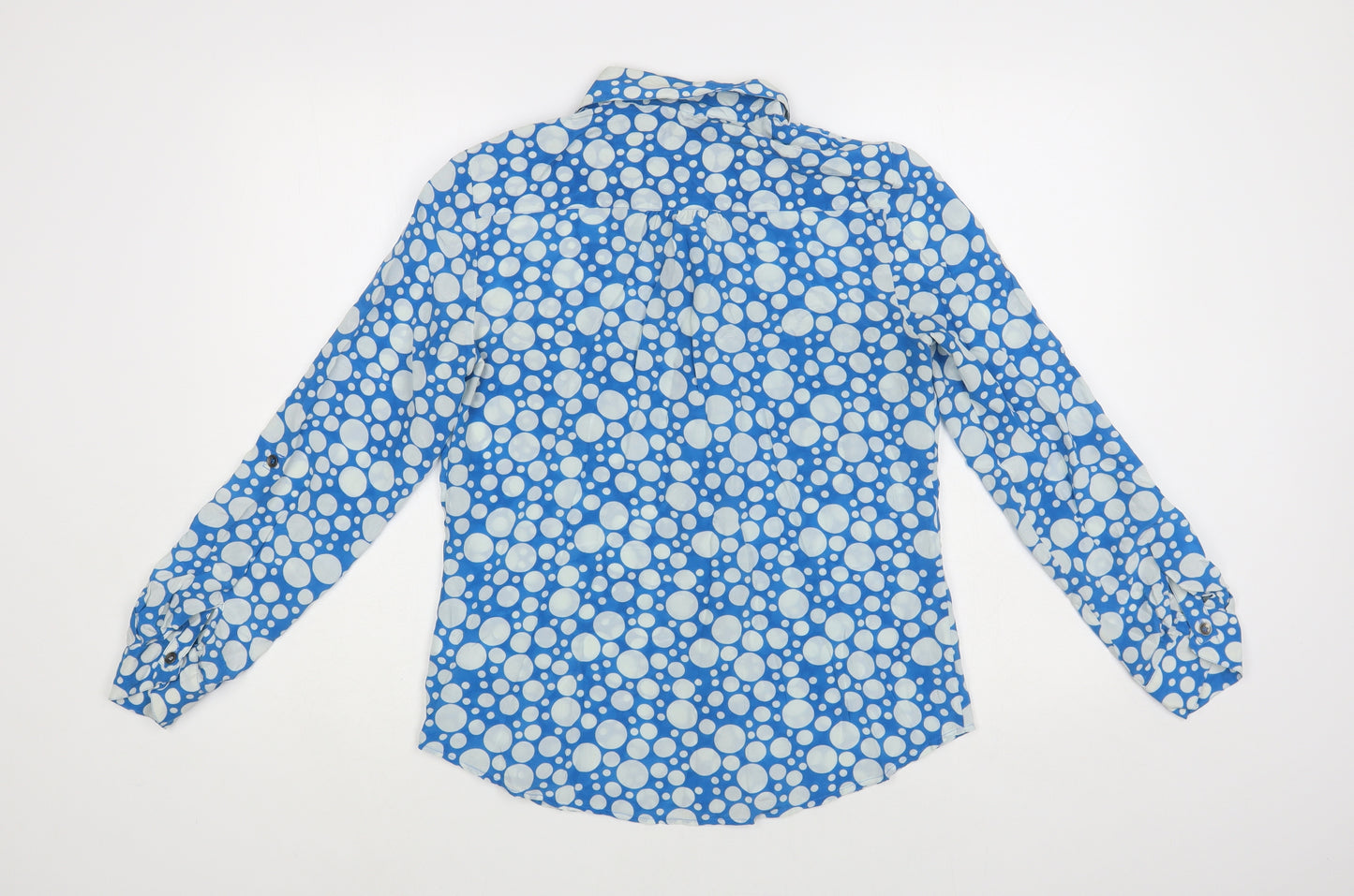 John Lewis Womens Blue Polka Dot Silk Basic Button-Up Size 10 Collared