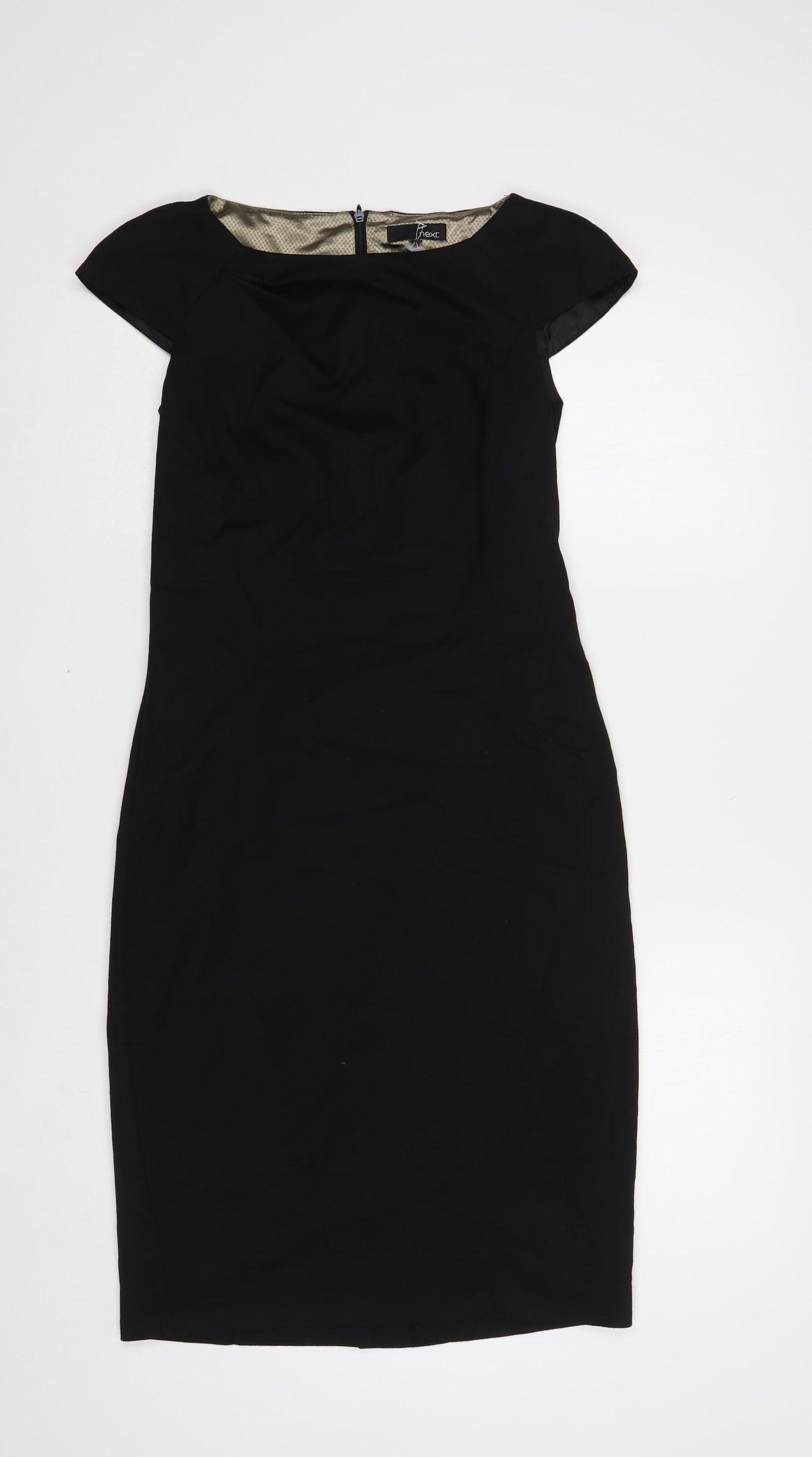 NEXT Womens Black Polyester Pencil Dress Size 8 Boat Neck Zip