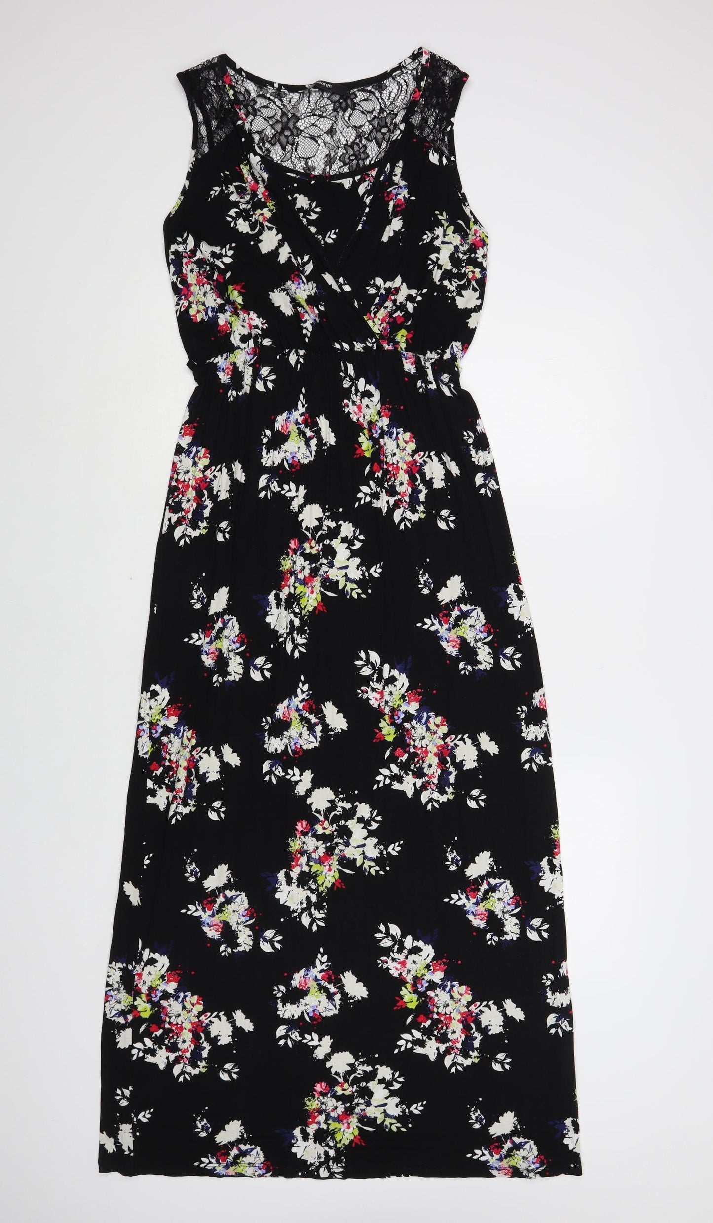 George Womens Black Floral Viscose Maxi Size 14 Boat Neck Pullover - Lace Detail