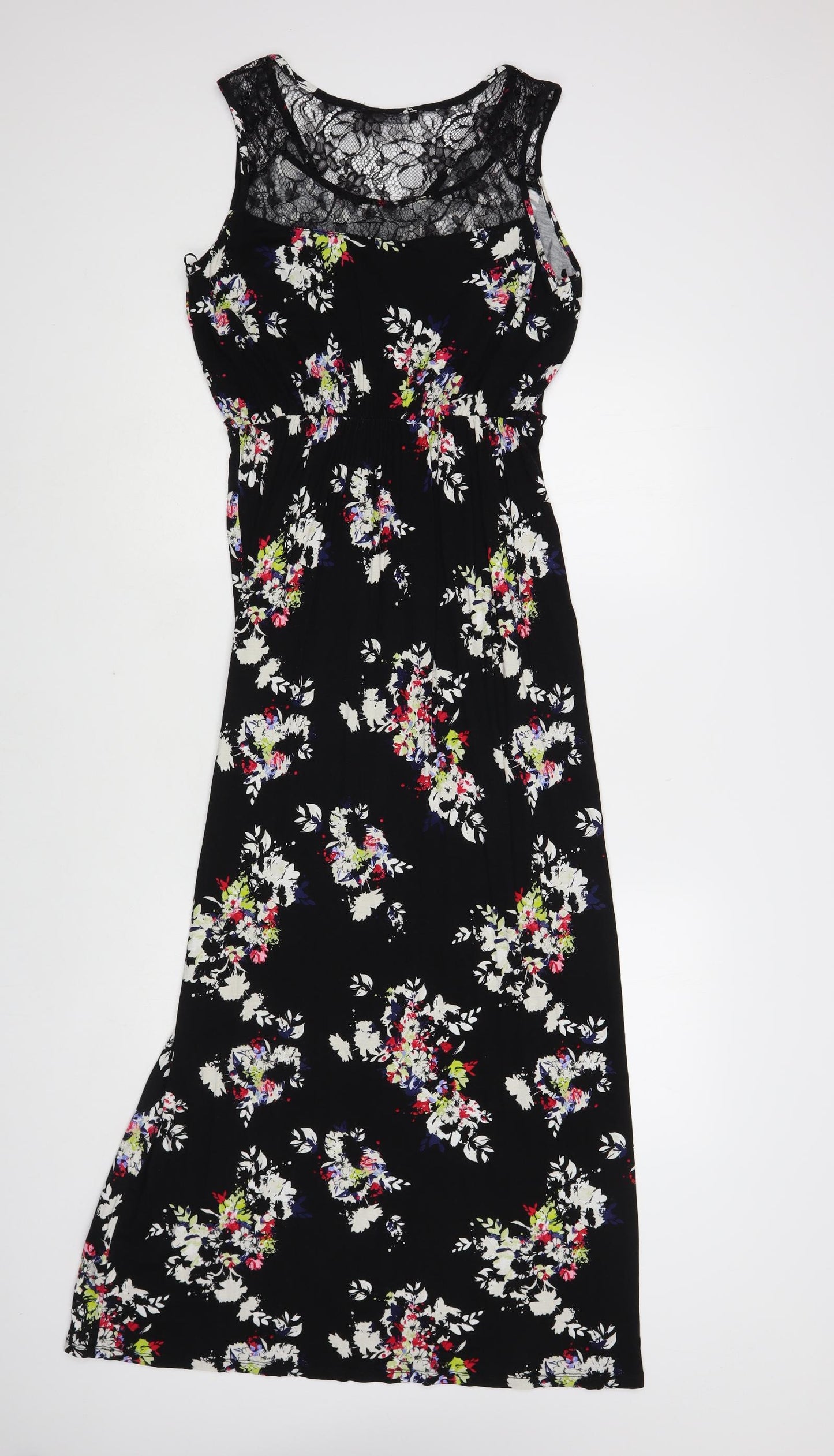 George Womens Black Floral Viscose Maxi Size 14 Boat Neck Pullover - Lace Detail