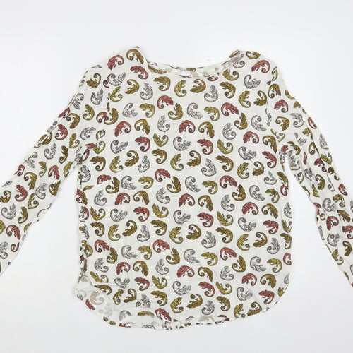 H&M Womens White Geometric Viscose Basic Blouse Size 10 Round Neck