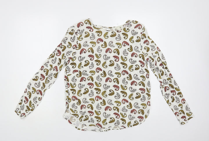 H&M Womens White Geometric Viscose Basic Blouse Size 10 Round Neck