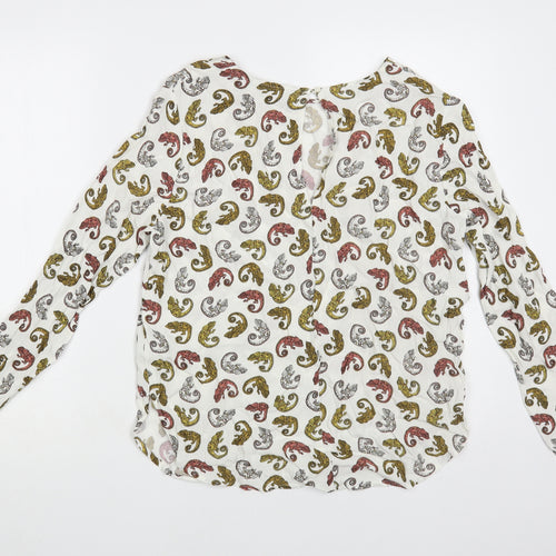 H&M Womens White Geometric Viscose Basic Blouse Size 10 Round Neck