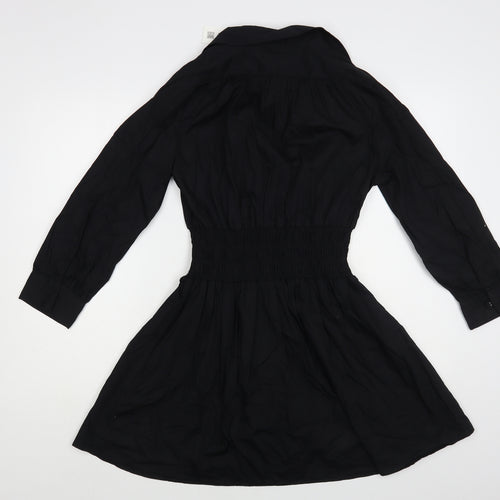 Zara Womens Black Cotton Shirt Dress Size S Collared Pullover