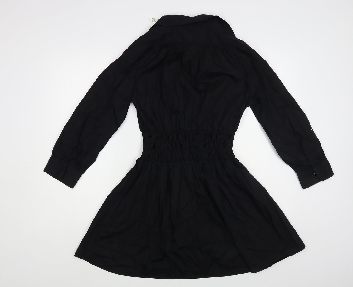 Zara Womens Black Cotton Shirt Dress Size S Collared Pullover
