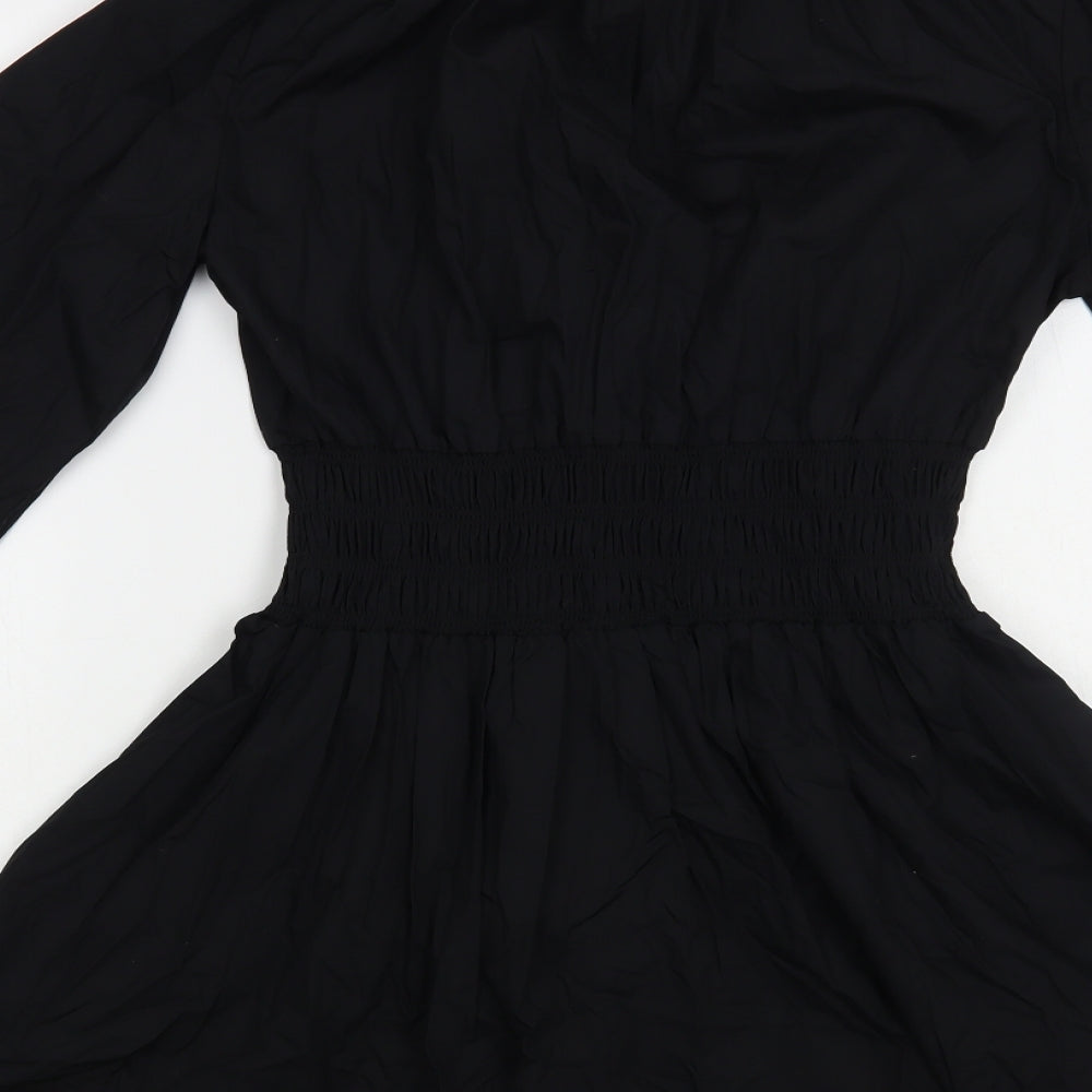 Zara Womens Black Cotton Shirt Dress Size S Collared Pullover
