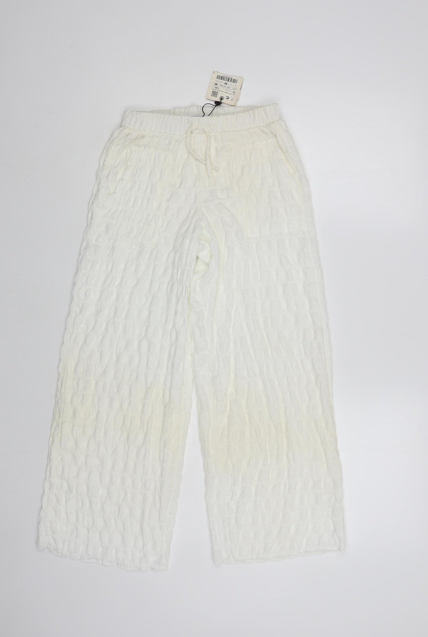 Zara Girls Ivory Polyester Jogger Trousers Size 10 Years Regular Drawstring - Textured