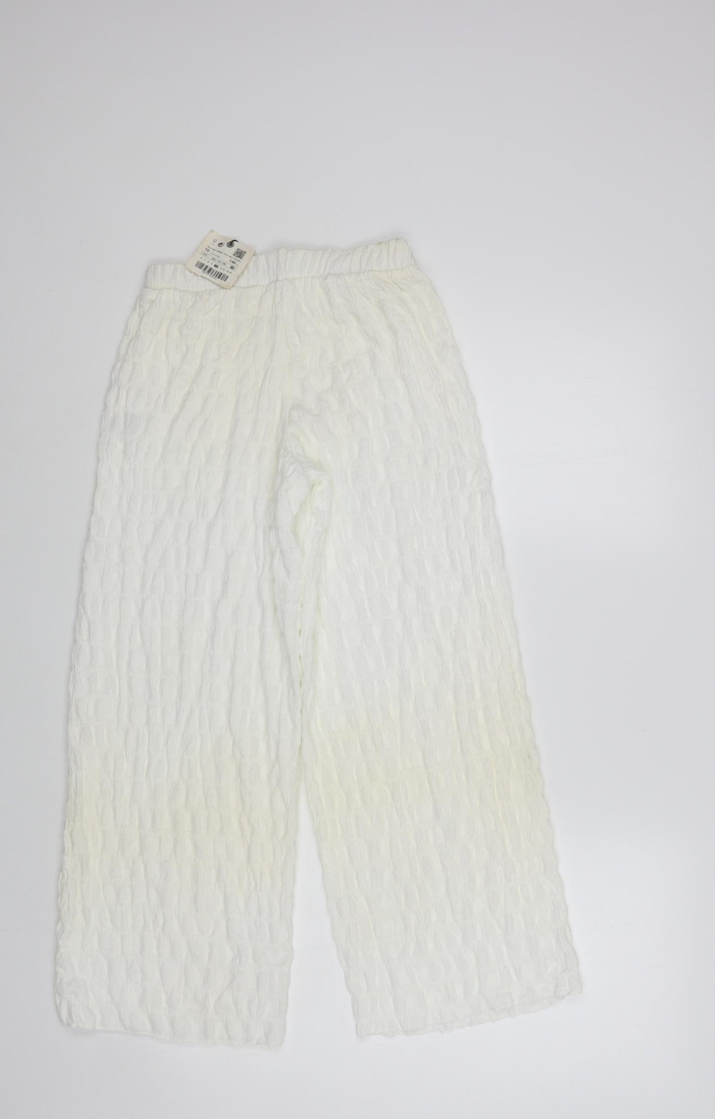 Zara Girls Ivory Polyester Jogger Trousers Size 10 Years Regular Drawstring - Textured