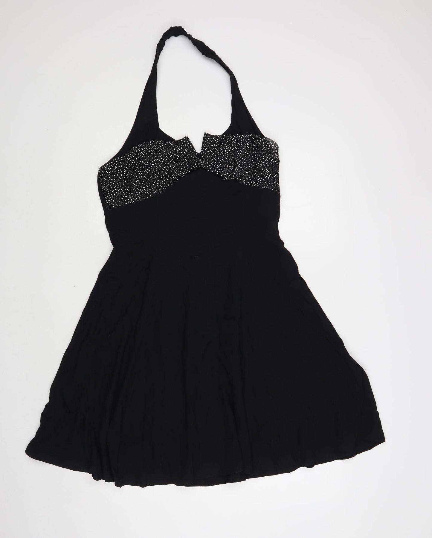 Late Edition Womens Black Acetate Skater Dress Size 10 Halter Zip