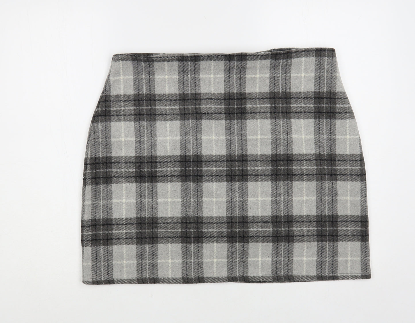 Primark Womens Grey Plaid Acrylic Mini Skirt Size 16 Zip