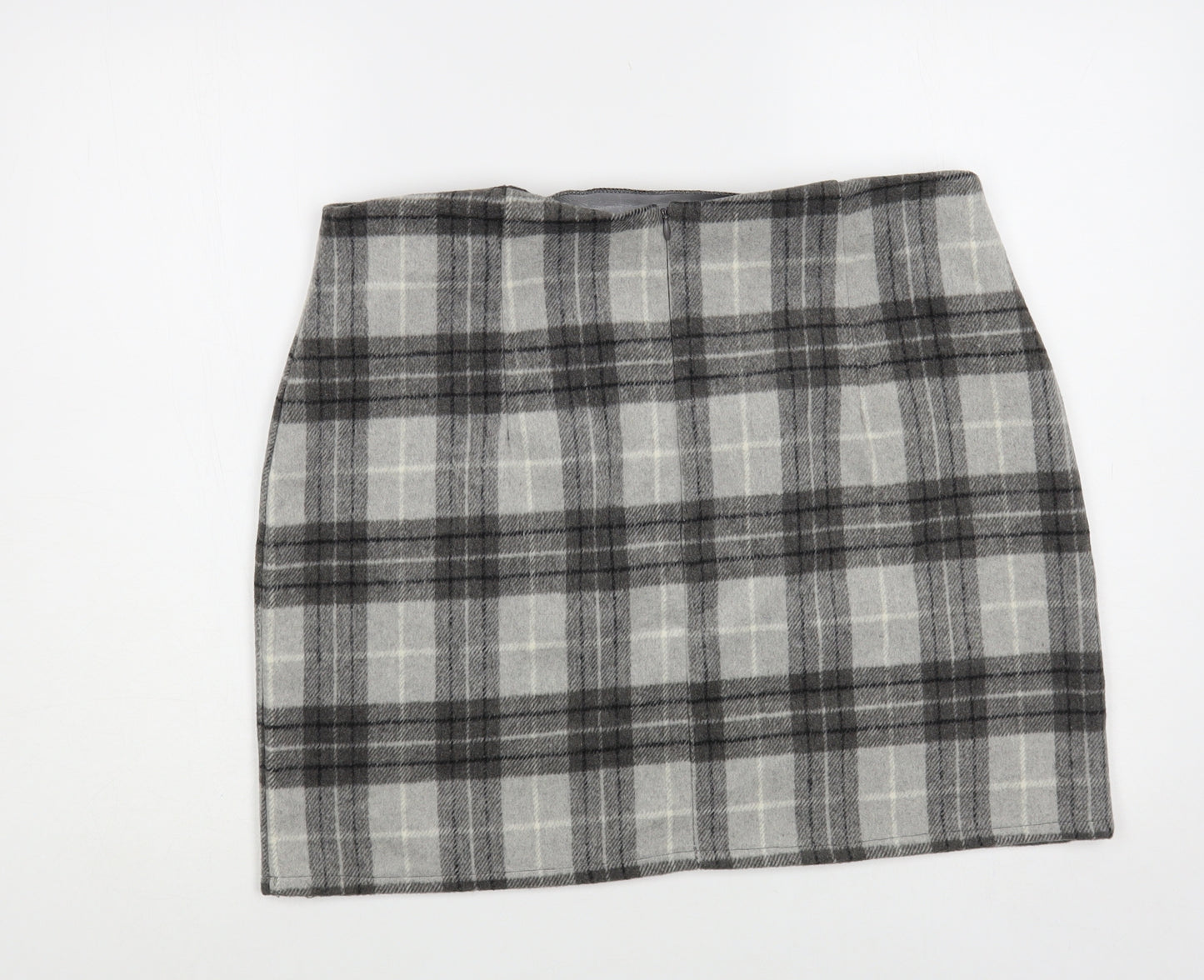 Primark Womens Grey Plaid Acrylic Mini Skirt Size 16 Zip