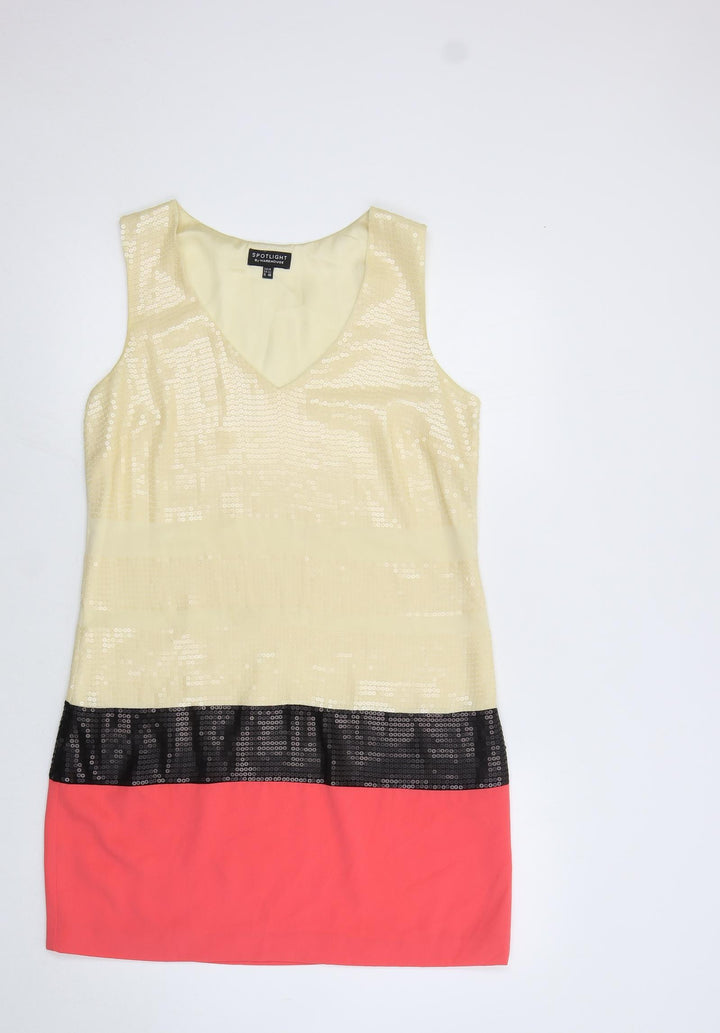 Warehouse Womens Multicoloured Colourblock Polyester Shift Size 14 V-Neck Pullover