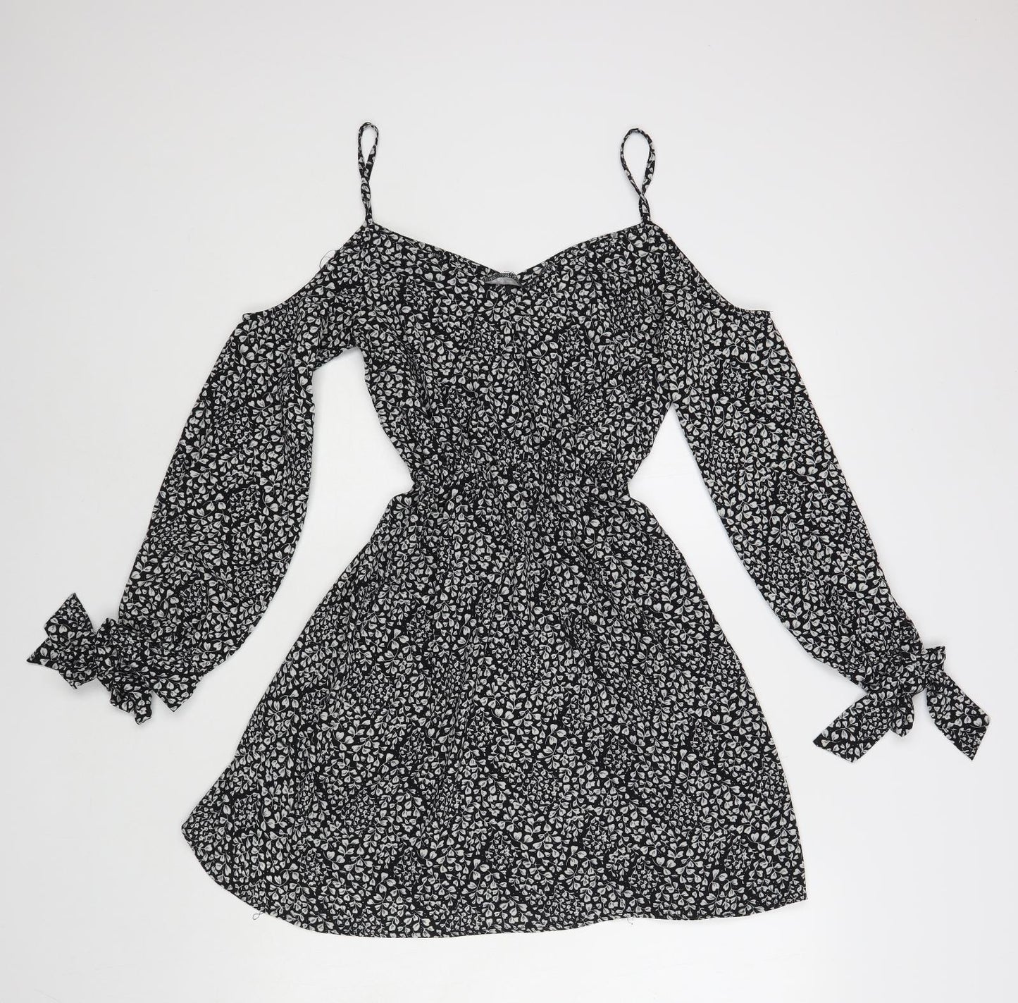 Atmosphere Womens Black Floral Polyester Skater Dress Size 6 V-Neck Pullover