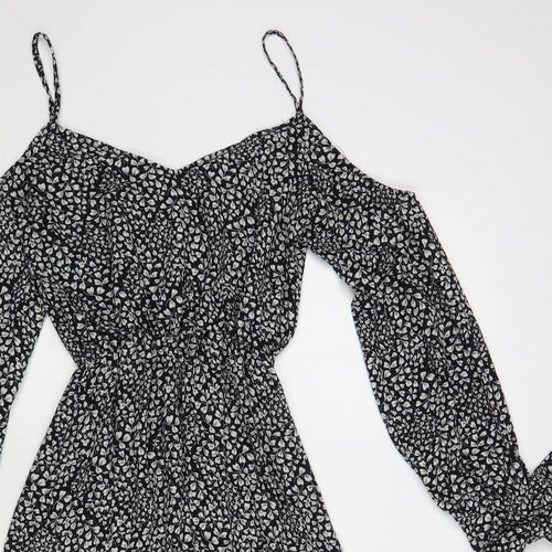 Atmosphere Womens Black Floral Polyester Skater Dress Size 6 V-Neck Pullover
