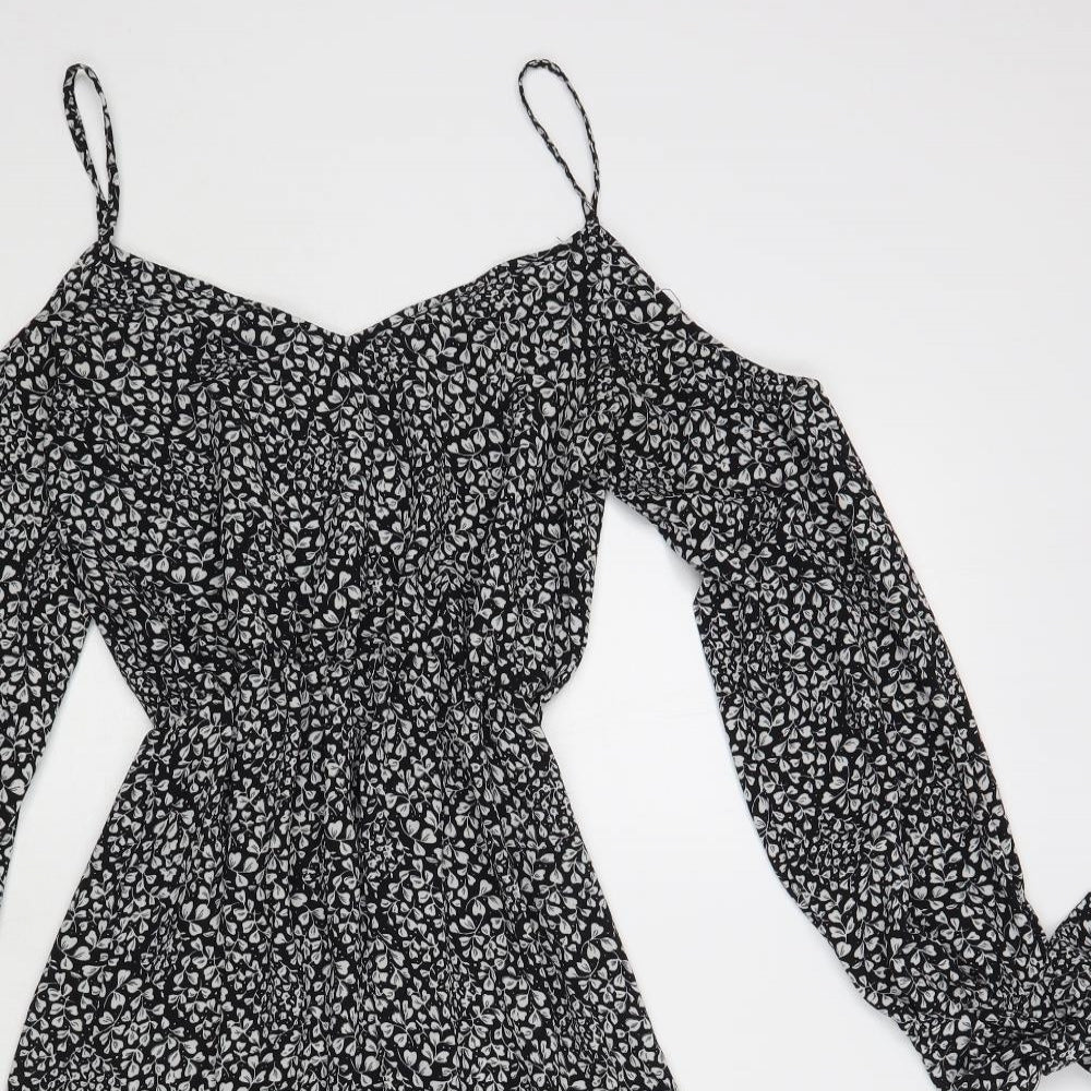 Atmosphere Womens Black Floral Polyester Skater Dress Size 6 V-Neck Pullover