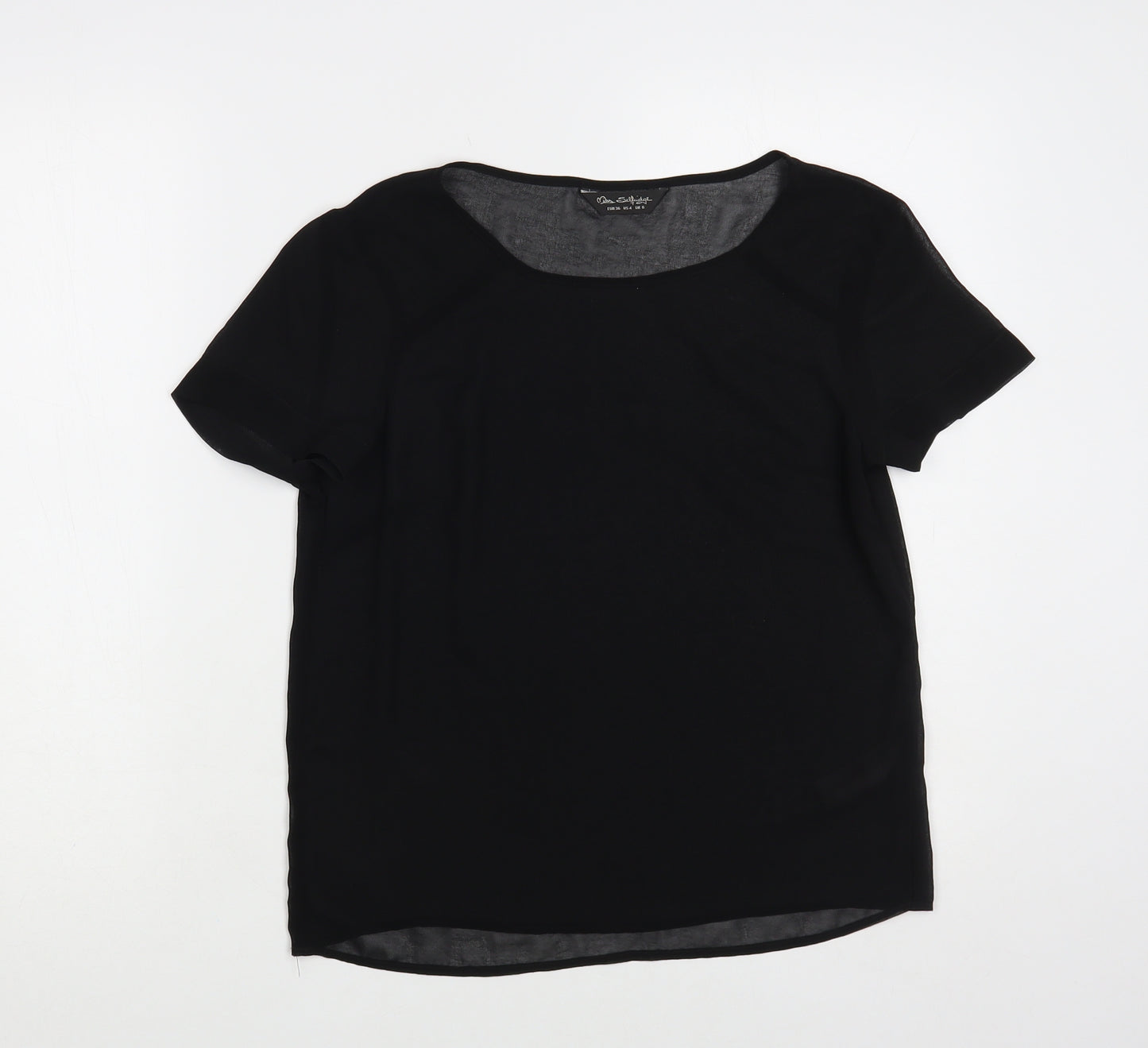 Miss Selfridge Womens Black Polyester Basic Blouse Size 8 Round Neck