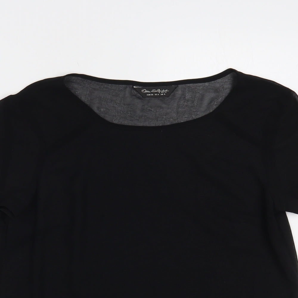 Miss Selfridge Womens Black Polyester Basic Blouse Size 8 Round Neck