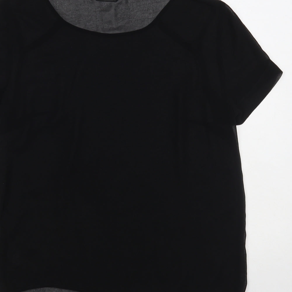 Miss Selfridge Womens Black Polyester Basic Blouse Size 8 Round Neck