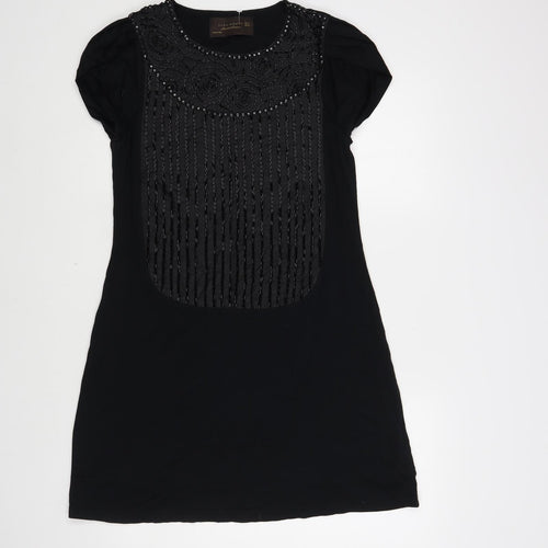 Zara Womens Black Cotton Shift Size M Round Neck Pullover