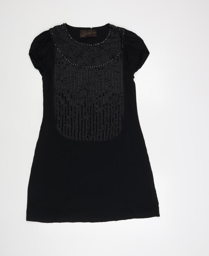 Zara Womens Black Cotton Shift Size M Round Neck Pullover