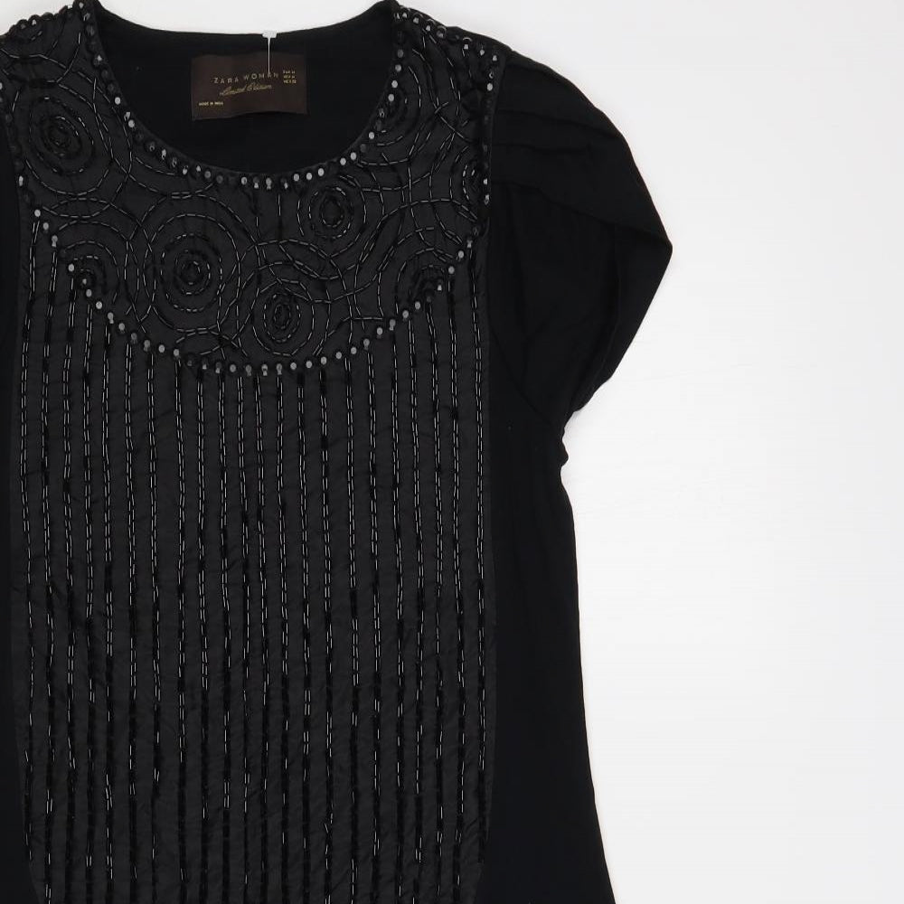 Zara Womens Black Cotton Shift Size M Round Neck Pullover